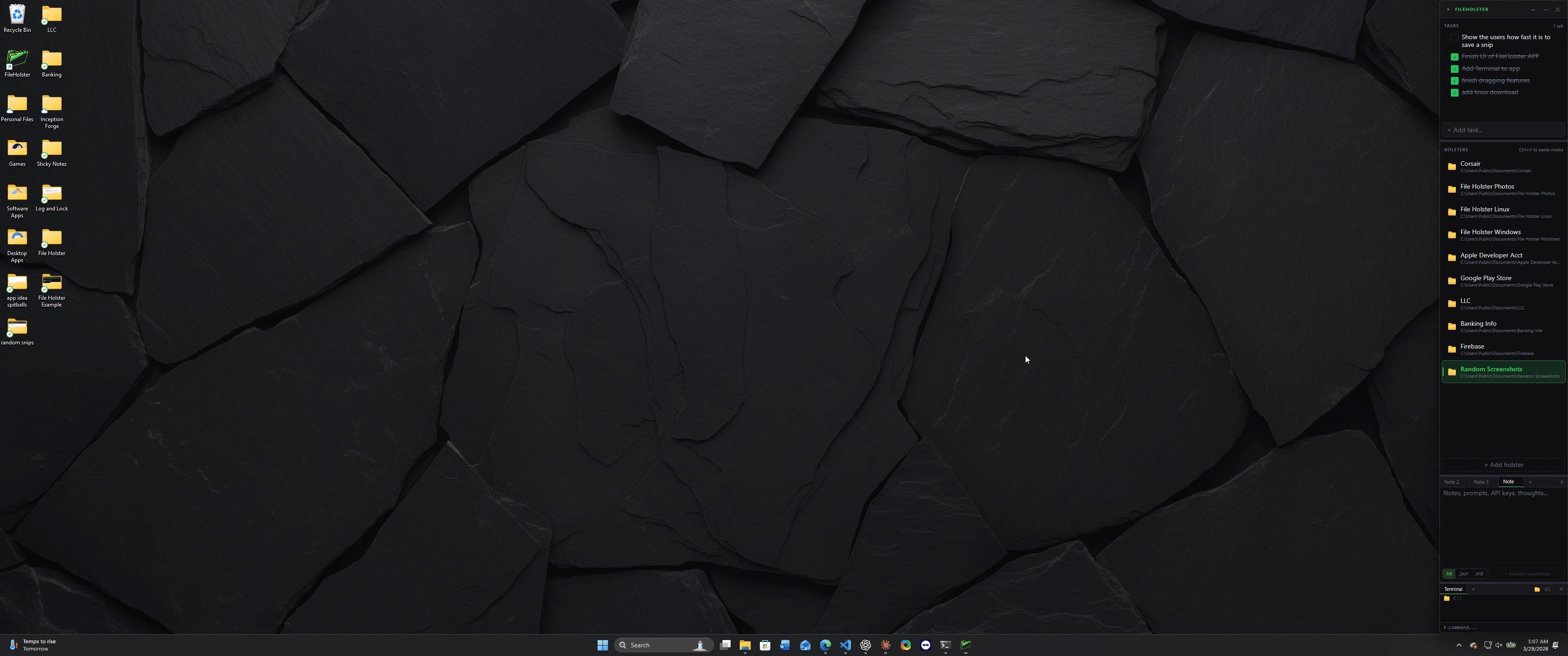 FileHolster in action - saving screenshots to folders instantly